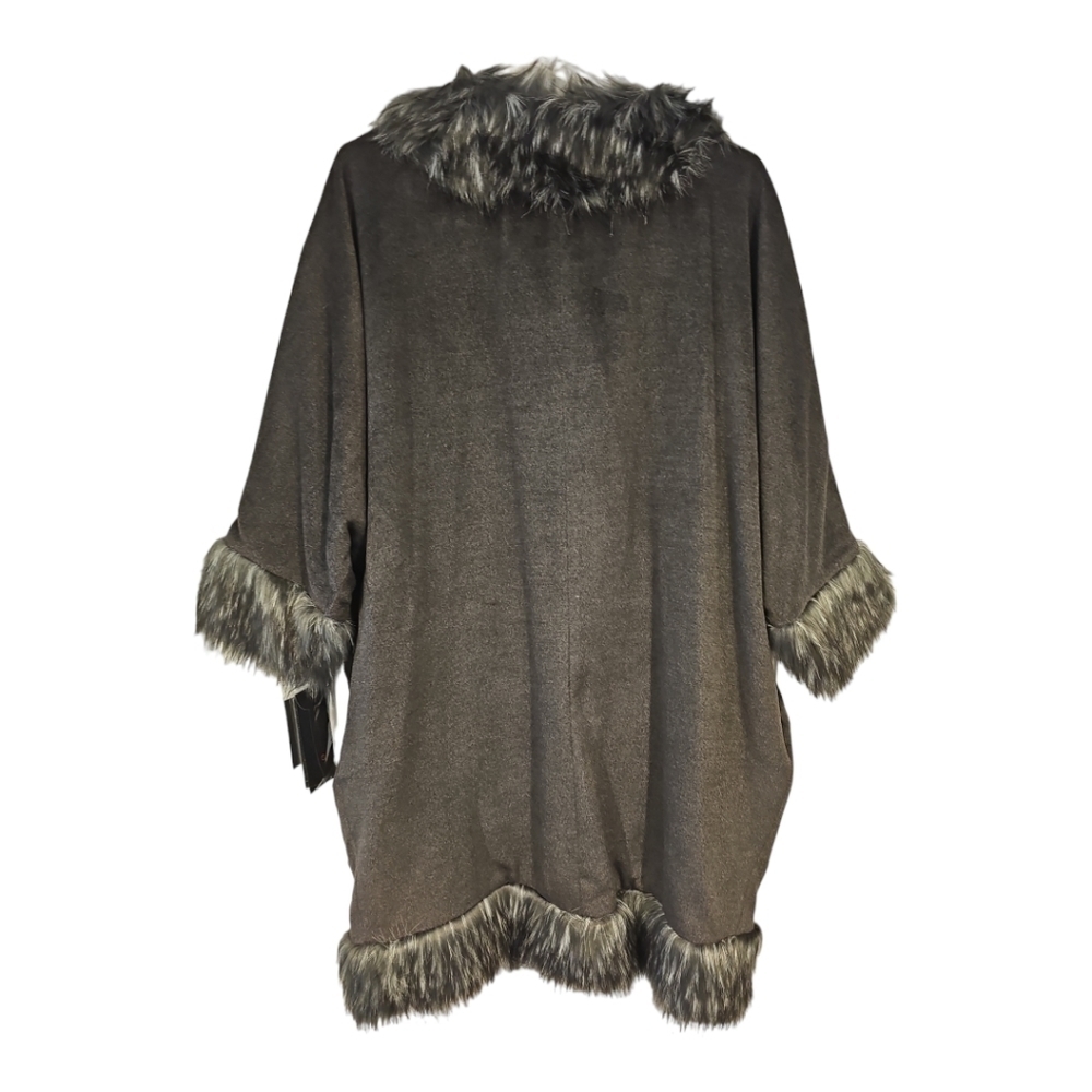 Nwt GRAY A BY ADRIENNE LANDAU QUEENS KIMONO WITH FAUX FUR TRIM MEDIUM - Picture 3 of 13
